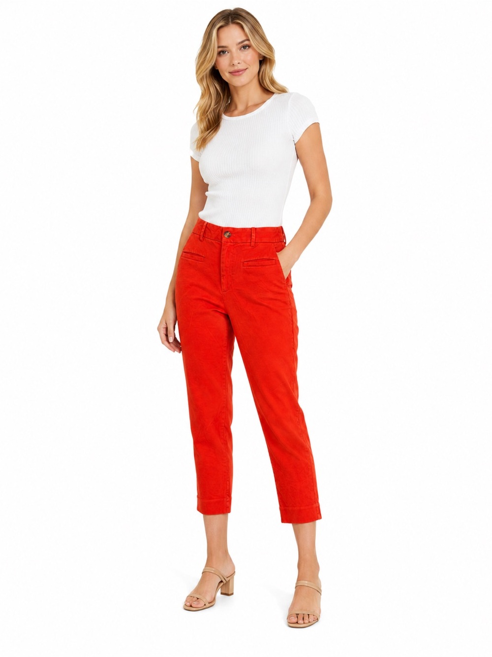 By Anthropologie Women’s Size 0 Orange Red Cropped Slim Pants Stretch